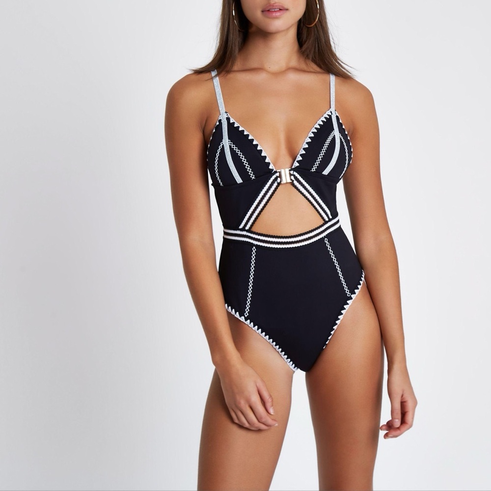 River Island Multi Stitch Cut Out Swimsuit